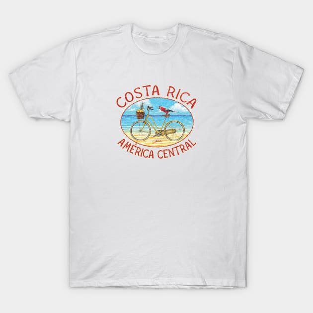 Costa Rica, America Central with Scarlet Macaw on Bike on Beach T-Shirt by jcombs